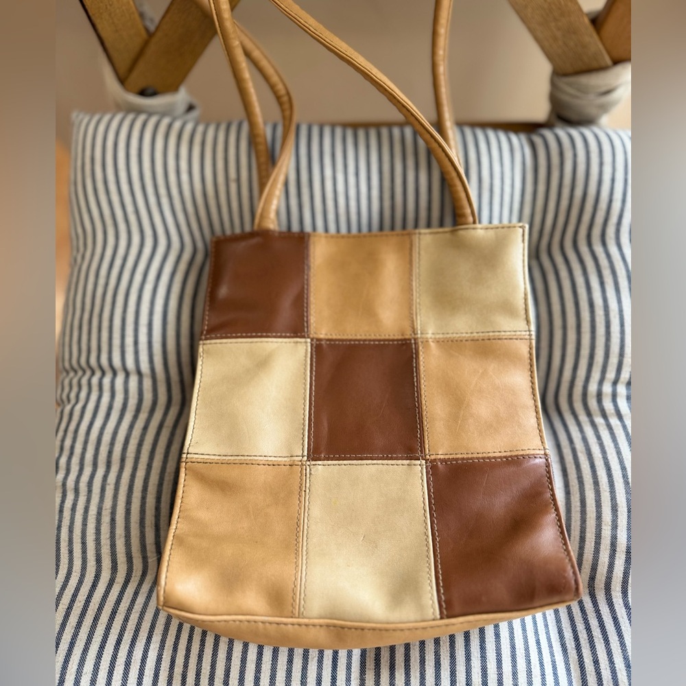 Vintage 90’s Y2K Tan Brown Patchwork Rectangular Shoulder Bag - Picture 2 of 16